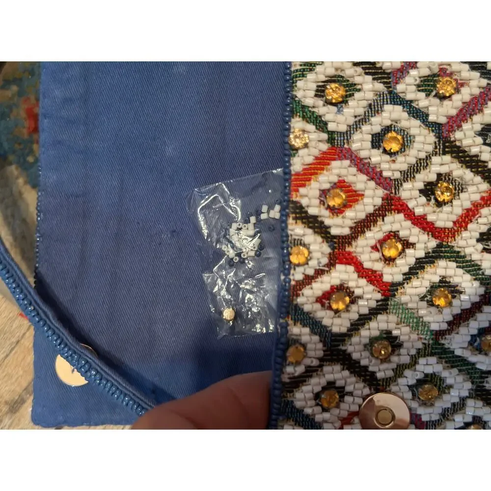 Anthropologie Maeve Fiona Beaded Bag Shoulder Straps Blue - Picture 8 of 9